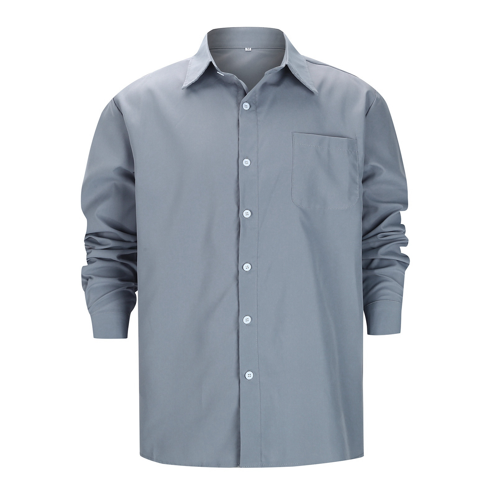thumbnail image 2 of Camisa informal de manga larga con botones y color liso para hombre: prenda cómoda y moderna para el trabajo o las vacaciones, de poliéster y algodón, tallas S-XXXL., 2 of 8
